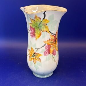 Floral Ceramic Vase with Autumn Leaves